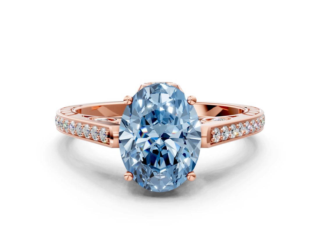 Rose gold Fancy Blue Oval  Cut Cathedral Pave Diamond Engagement Ring with Six-Prong Setting_32