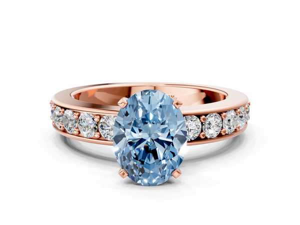 Rose gold Fancy Blue Oval  Cut Channel Set Diamond Engagement Ring with Four-Prong Setting
