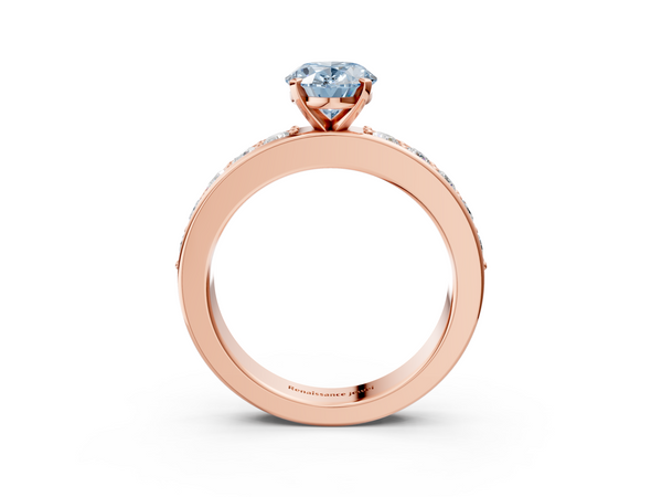 Rose gold Fancy Blue Oval  Cut Channel Set Diamond Engagement Ring with Four-Prong Setting