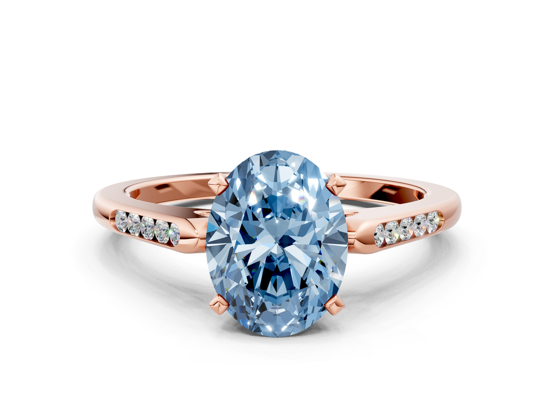 Rose gold Fancy Blue Oval  Cut Channel Set Solitaire Engagement Ring with Four-Prong Setting_218