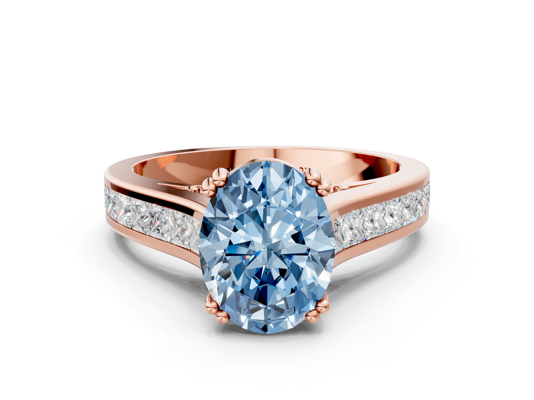 Rose gold Fancy Blue Oval  Cut Channel Set Solitaire Engagement Ring with Prong Setting_20