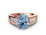 Rose gold Fancy Blue Oval Cut Cut Channel Set Solitaire Ring with Four-Prong Setting