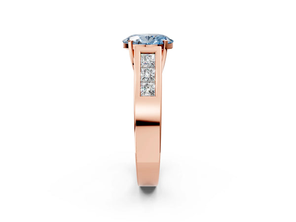 Rose gold Fancy Blue Oval Cut Cut Channel Set Solitaire Ring with Four-Prong Setting