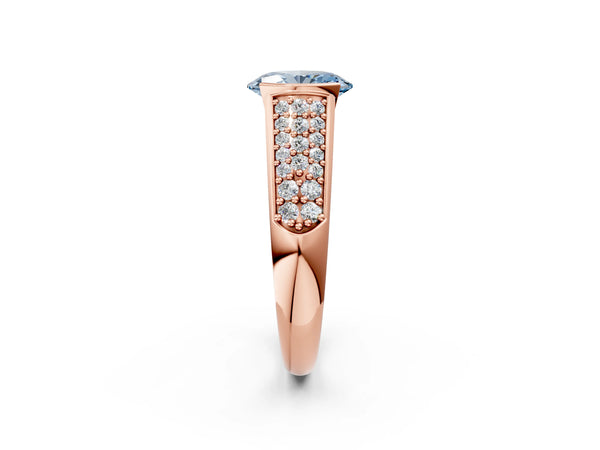 Rose gold Fancy Blue Oval Cut Diamond Channel Set Pave Band with Tension Prong Setting
