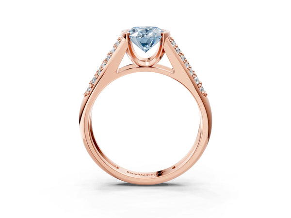 Rose gold Fancy Blue Oval Cut Diamond Channel Set Pave Band with Tension Prong Setting