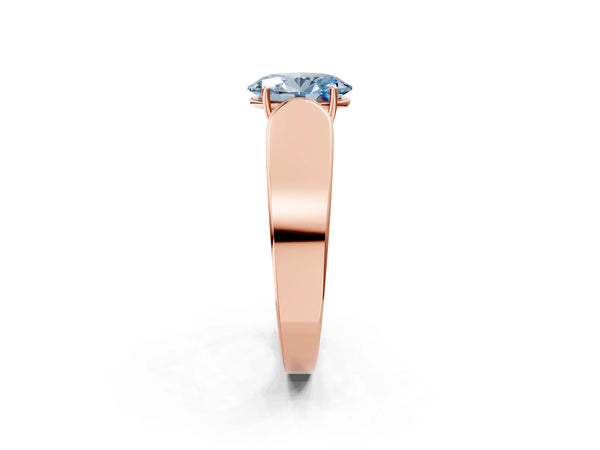 Rose gold Fancy Blue Oval Cut Cut Diamond Channel Set Solitaire Ring with Four-Prong Setting