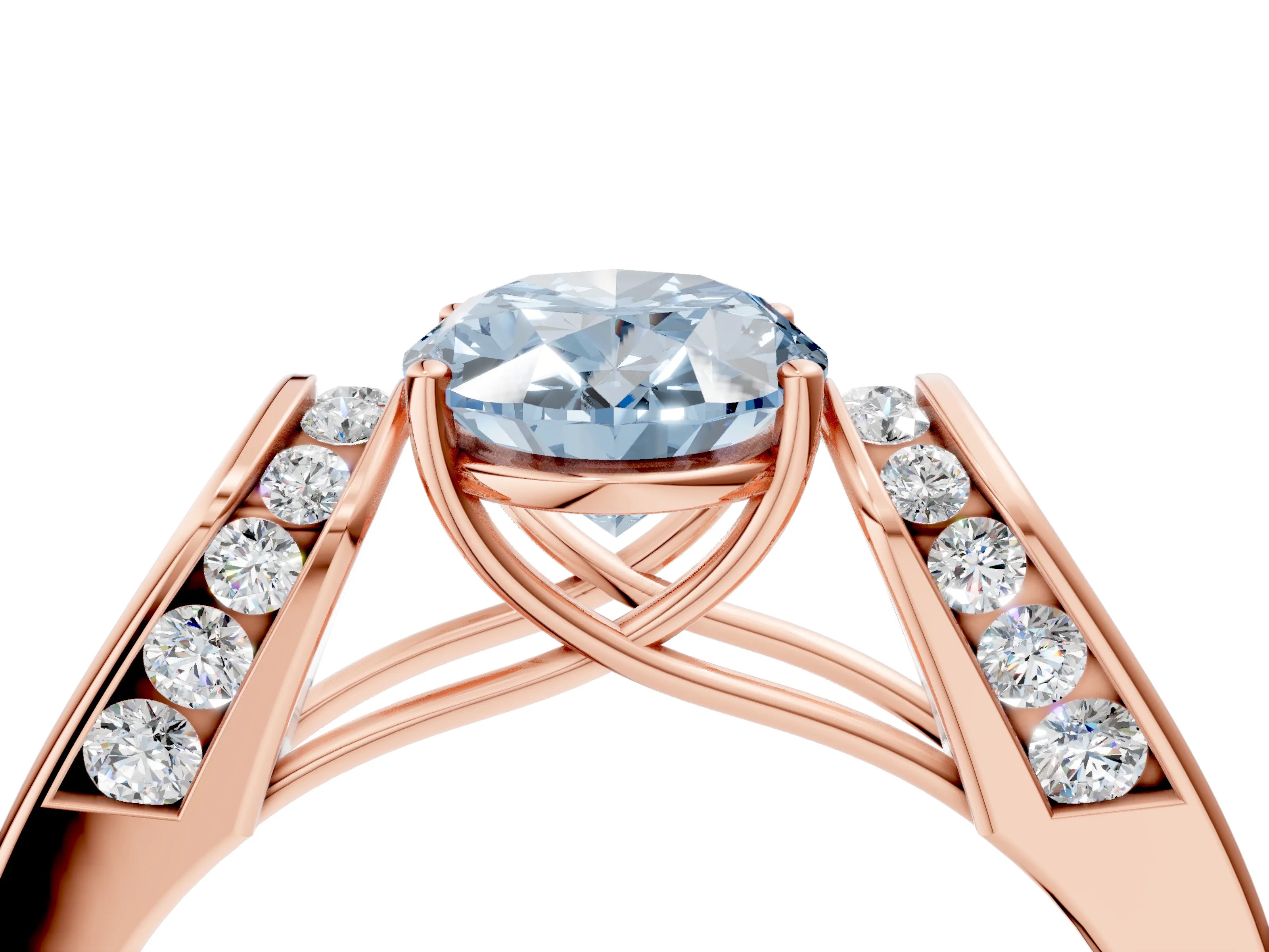 Rose gold Fancy Blue Oval Cut Cut Diamond Channel Set Solitaire Ring with Four-Prong Setting_4