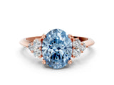 Rose gold Fancy Blue Oval Cut Cut Diamond Cluster Ring with Solitaire Band and Four-Prong Setting