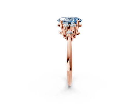 Rose gold Fancy Blue Oval Cut Cut Diamond Cluster Ring with Solitaire Band and Four-Prong Setting_2