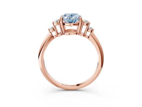 Rose gold Fancy Blue Oval Cut Cut Diamond Cluster Ring with Solitaire Band and Four-Prong Setting_3