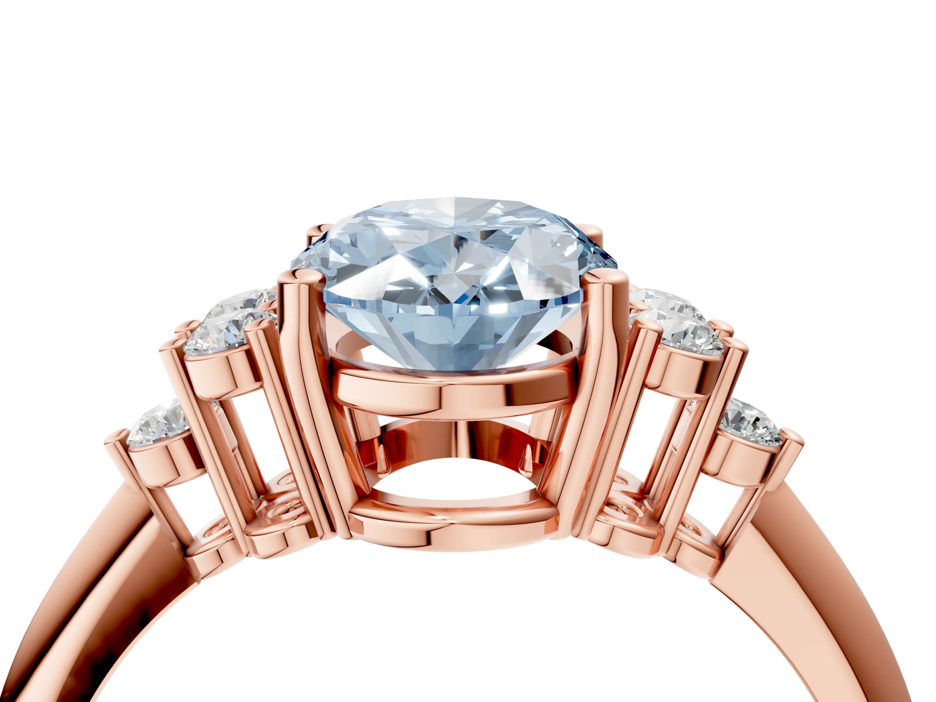 Rose gold Fancy Blue Oval Cut Cut Diamond Cluster Ring with Solitaire Band and Four-Prong Setting_4