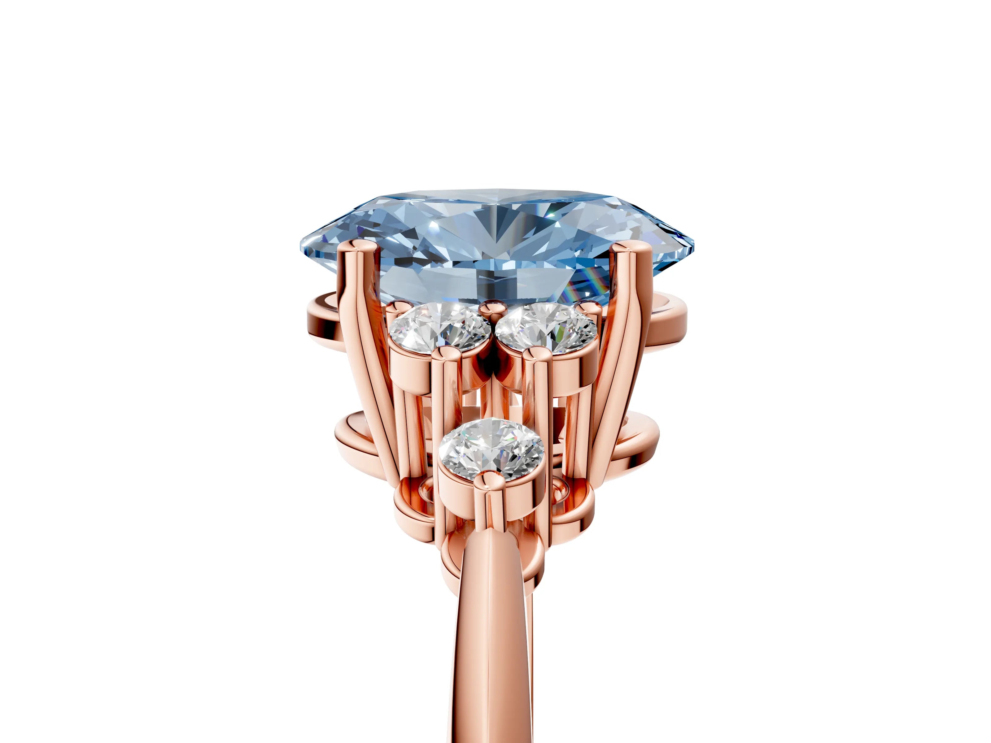 Rose gold Fancy Blue Oval Cut Cut Diamond Cluster Ring with Solitaire Band and Four-Prong Setting_5