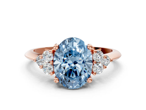 Rose gold Fancy Blue Oval Cut Cut Diamond Cluster Ring with Solitaire Band and Four-Prong Setting
