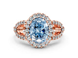 Rose gold Fancy Blue Oval Cut Cut Diamond Halo Engagement Ring with Open Split Pavé Band