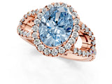 Rose gold Fancy Blue Oval Cut Cut Diamond Halo Engagement Ring with Open Split Pavé Band_1