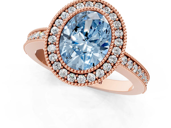 Rose Gold Oval Halo Engagement Ring Setting for Fancy Blue Center - Design RJ-753