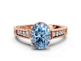 Rose gold Fancy Blue Oval Cut Cut Diamond Milgrain Pave Band Four-Prong Setting Ring_3
