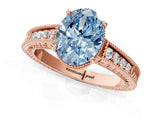 Rose gold Fancy Blue Oval Cut Cut Diamond Milgrain Pave Band Four-Prong Setting Ring_4