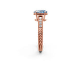 Rose gold Fancy Blue Oval Cut Cut Diamond Milgrain Pave Band Four-Prong Setting Ring_5