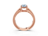 Rose gold Fancy Blue Oval Cut Cut Diamond Milgrain Pave Band Four-Prong Setting Ring_6