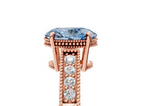 Rose gold Fancy Blue Oval Cut Cut Diamond Milgrain Pave Band Four-Prong Setting Ring_8