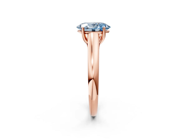 Rose gold Fancy Blue Oval Cut Cut Diamond Solitaire Engagement Ring with Tapered Plain Band and Four-Prong Setting