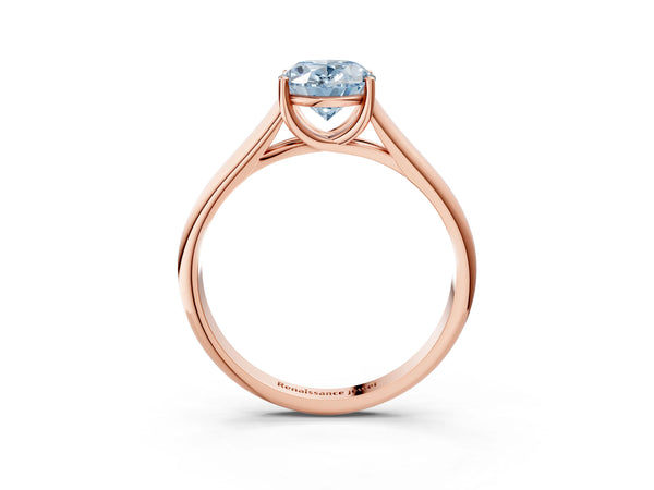Rose gold Fancy Blue Oval Cut Cut Diamond Solitaire Engagement Ring with Tapered Plain Band and Four-Prong Setting
