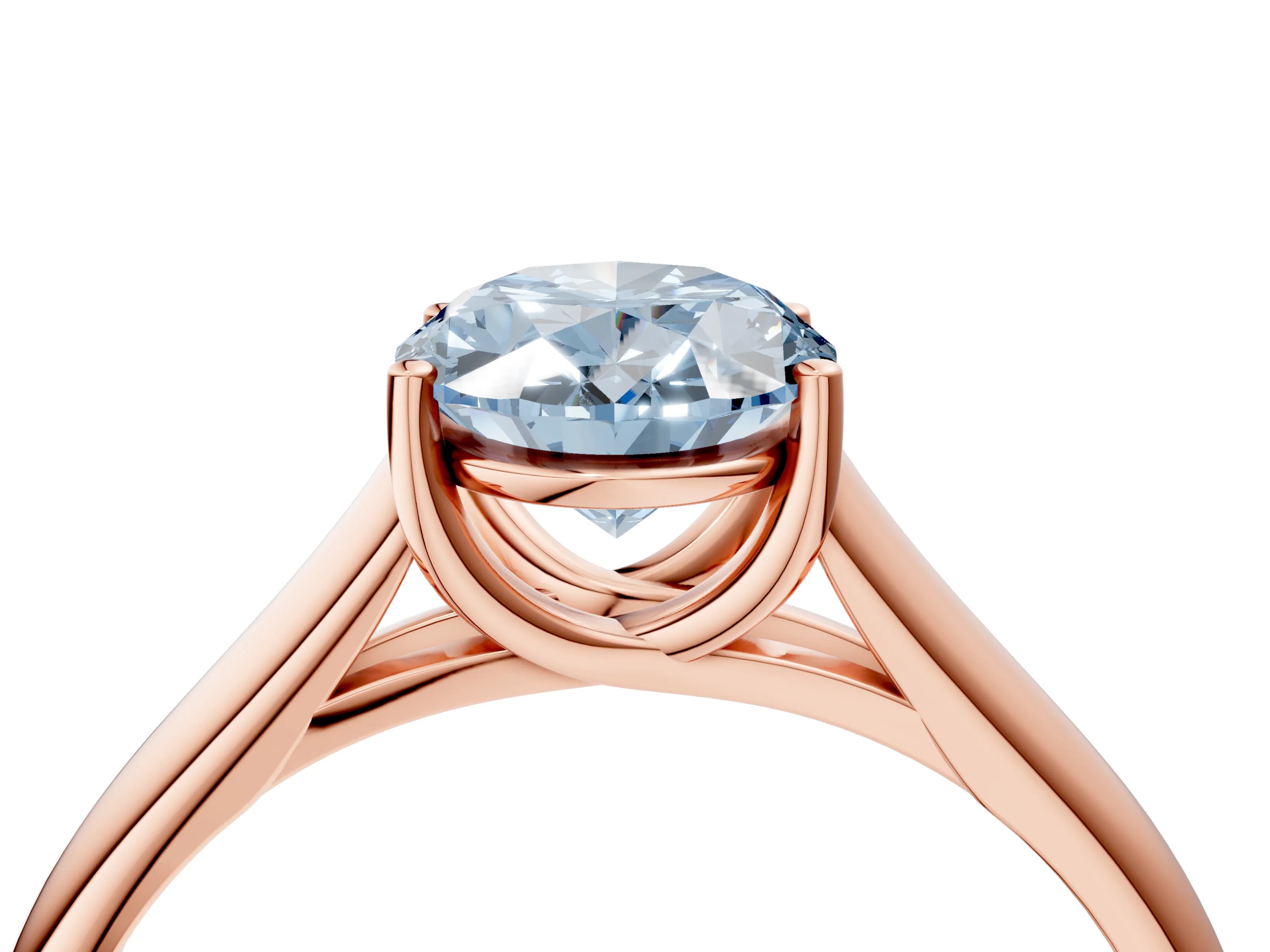 Rose gold Fancy Blue Oval Cut Cut Diamond Solitaire Engagement Ring with Tapered Plain Band and Four-Prong Setting_4
