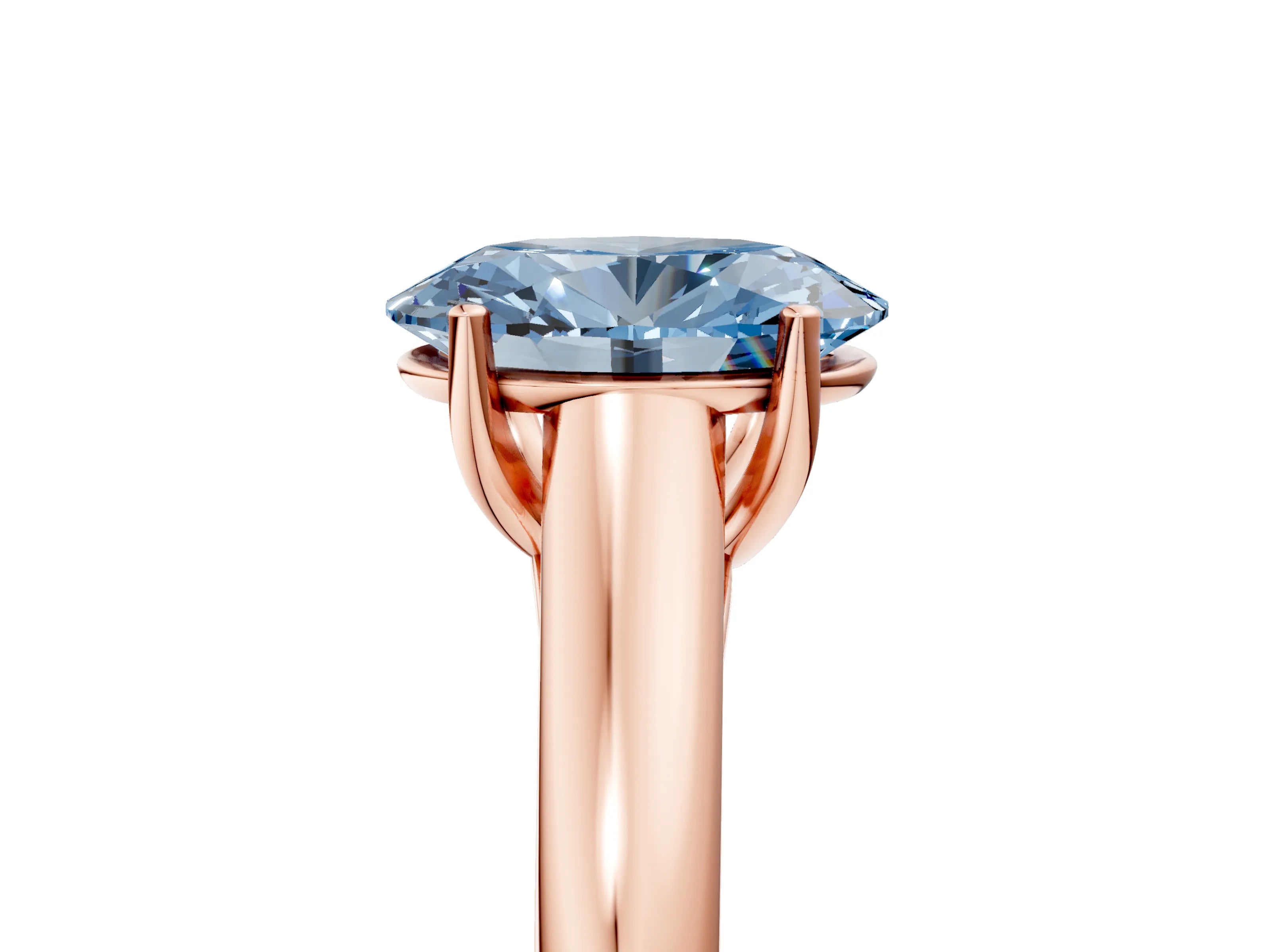 Rose gold Fancy Blue Oval Cut Cut Diamond Solitaire Engagement Ring with Tapered Plain Band and Four-Prong Setting_5