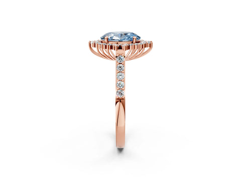 Rose gold Fancy Blue Oval Cut Cut Diamond Sunburst Halo Engagement Ring with Pavé Band_2