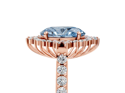 Rose gold Fancy Blue Oval Cut Cut Diamond Sunburst Halo Engagement Ring with Pavé Band_5