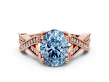 Rose gold Fancy Blue Oval Cut Cut Diamond Twisted Band with Milgrain Pave Setting and Four-Prong Setting