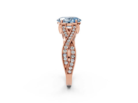 Rose gold Fancy Blue Oval Cut Cut Diamond Twisted Band with Milgrain Pave Setting and Four-Prong Setting_2
