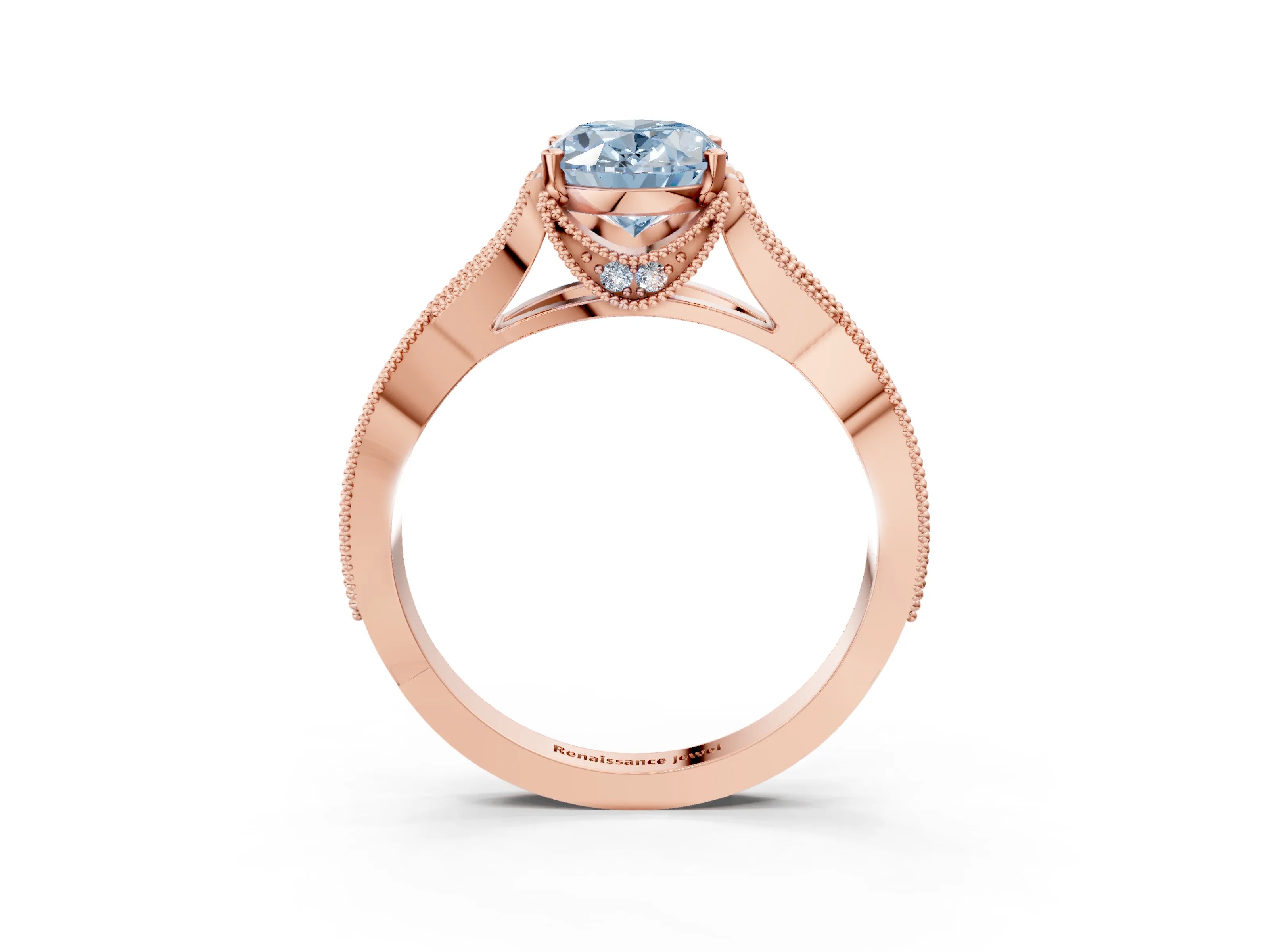 Rose gold Fancy Blue Oval Cut Cut Diamond Twisted Band with Milgrain Pave Setting and Four-Prong Setting_3
