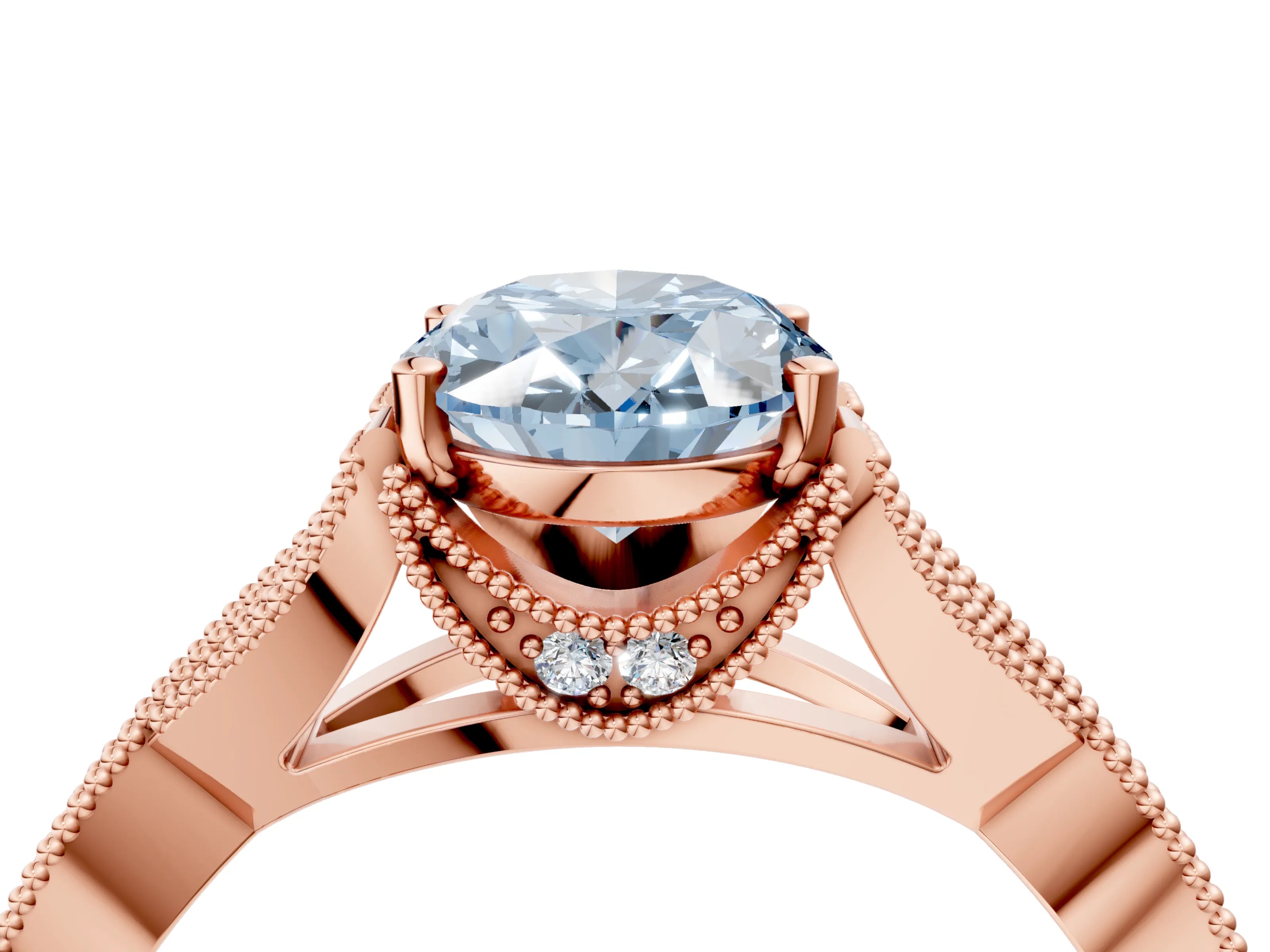 Rose gold Fancy Blue Oval Cut Cut Diamond Twisted Band with Milgrain Pave Setting and Four-Prong Setting_4