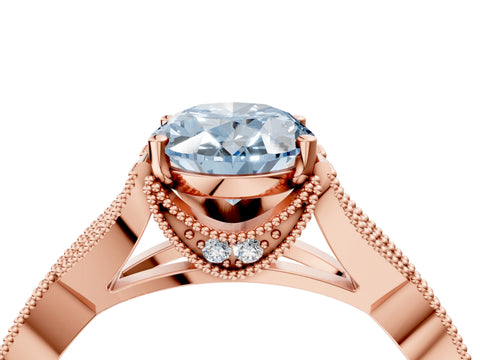 Rose gold Fancy Blue Oval Cut Cut Diamond Twisted Band with Milgrain Pave Setting and Four-Prong Setting_4