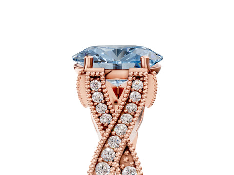 Rose gold Fancy Blue Oval Cut Cut Diamond Twisted Band with Milgrain Pave Setting and Four-Prong Setting_5