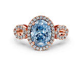 Rose gold Fancy Blue Oval Cut Cut Halo Diamond Infinity Band with Four-Prong Setting