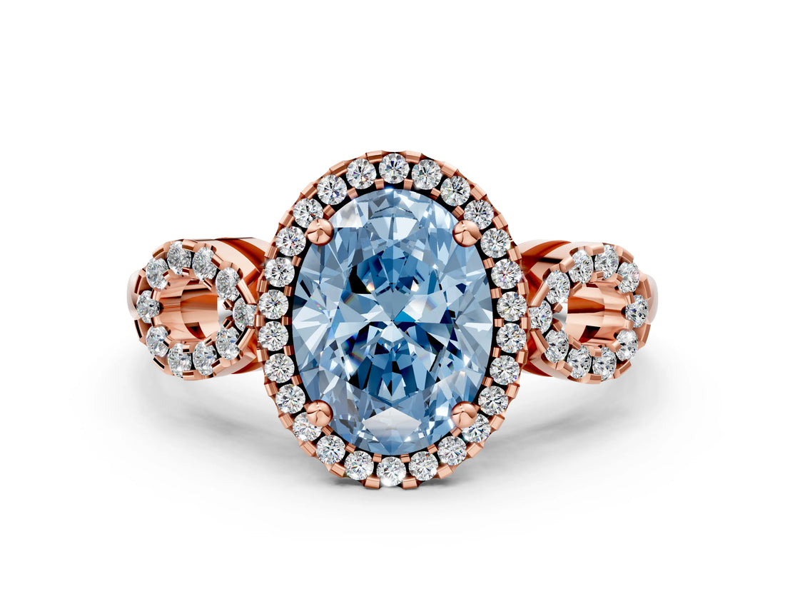 Rose gold Fancy Blue Oval Cut Cut Halo Diamond Infinity Band with Four-Prong Setting_6