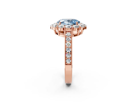 Rose gold Fancy Blue Oval Cut Cut Halo Diamond Pavé Engagement Ring with Milgrain Detailing_2