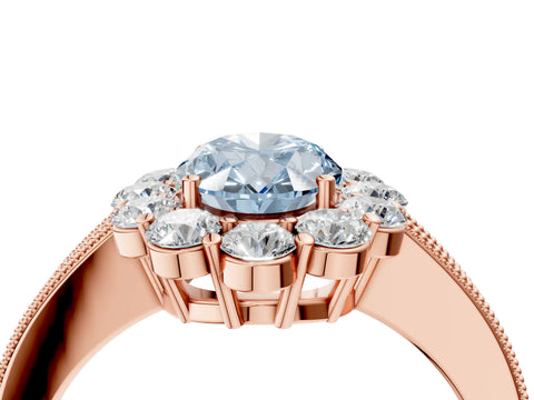 Rose gold Fancy Blue Oval Cut Cut Halo Diamond Pavé Engagement Ring with Milgrain Detailing_4