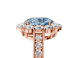Rose gold Fancy Blue Oval Cut Cut Halo Diamond Pavé Engagement Ring with Milgrain Detailing_5