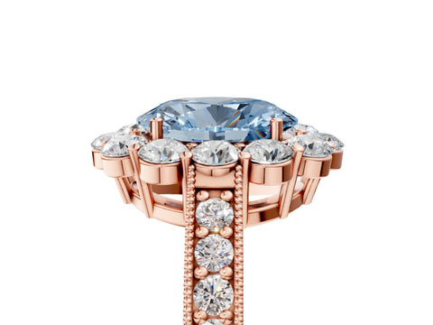 Rose gold Fancy Blue Oval Cut Cut Halo Diamond Pavé Engagement Ring with Milgrain Detailing_5