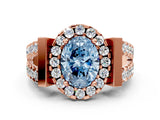 Rose gold Fancy Blue Oval Cut Cut Halo Split Shank Prong Set Ring