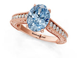 Rose gold Fancy Blue Oval Cut Cut Pave Band Milgrain Solitaire Ring_1