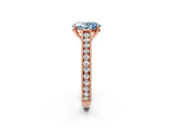 Rose gold Fancy Blue Oval Cut Cut Pave Band Milgrain Solitaire Ring_2