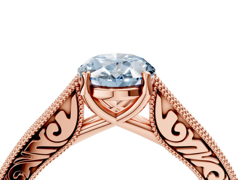 Rose gold Fancy Blue Oval Cut Cut Pave Band Milgrain Solitaire Ring_4