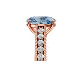 Rose gold Fancy Blue Oval Cut Cut Pave Band Milgrain Solitaire Ring_5