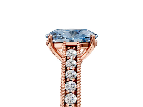 Rose gold Fancy Blue Oval Cut Cut Pave Band Milgrain Solitaire Ring_5