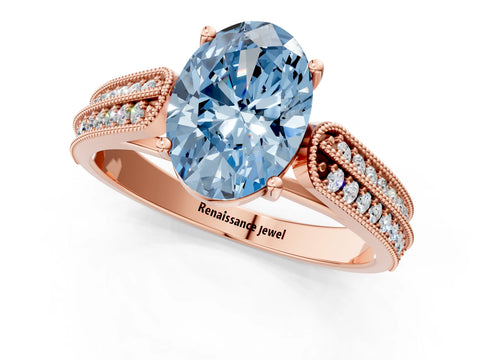 Rose gold Fancy Blue Oval Cut Cut Pave Split Shank Engagement Ring with Four-Prong Setting_1